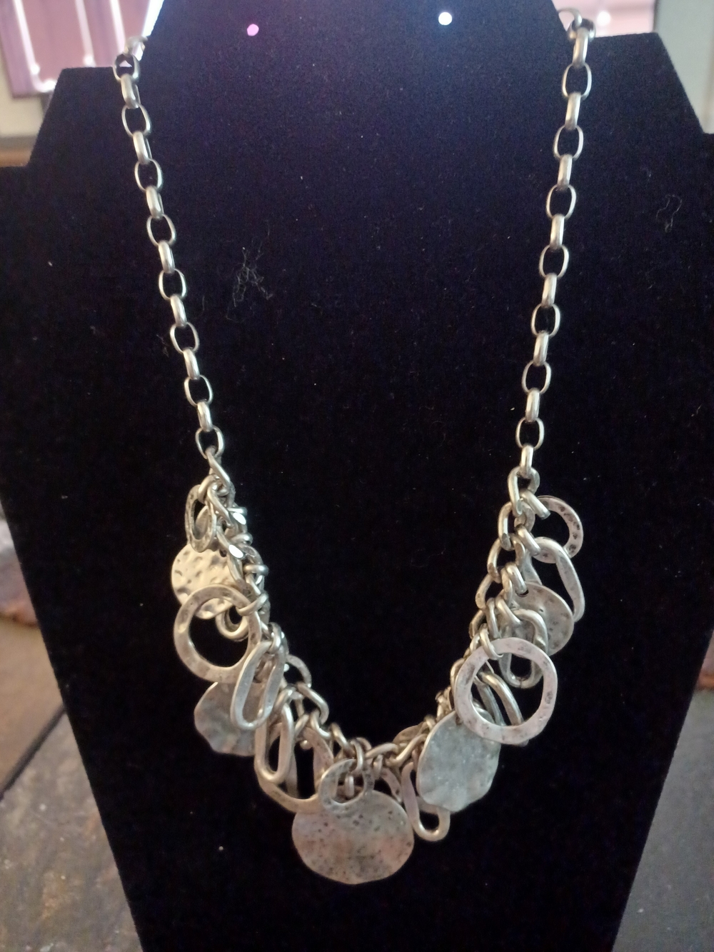 Ruby Rd. Silver-Tone Hammered Disc Charm Necklace - Women Jewelry